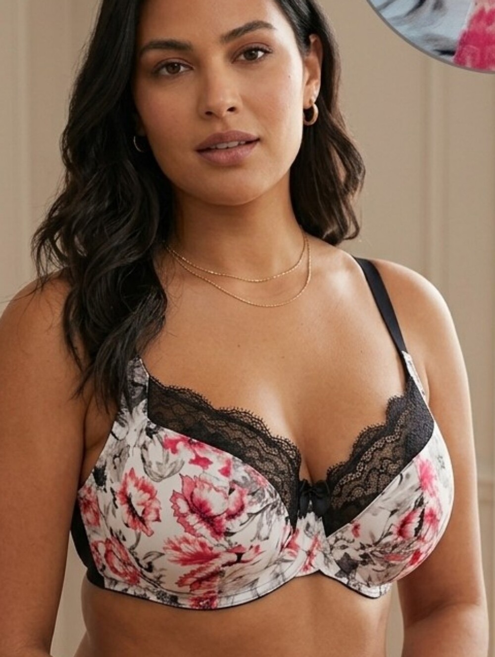 Cacique Floral Lace Underwire Bra in White, Pink and Black